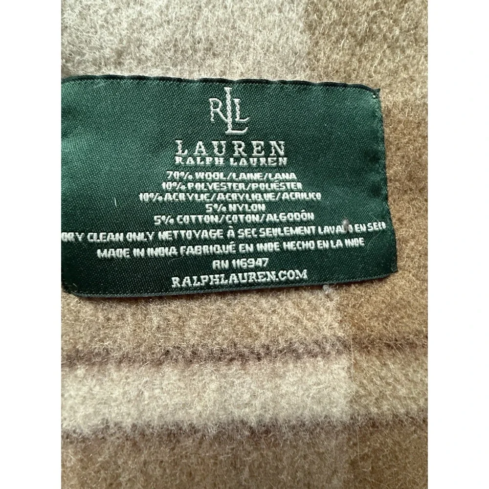Lauren Ralph Lauren Vintage Wool Blanket Brown Plaid Fringe Camp Cabin 51